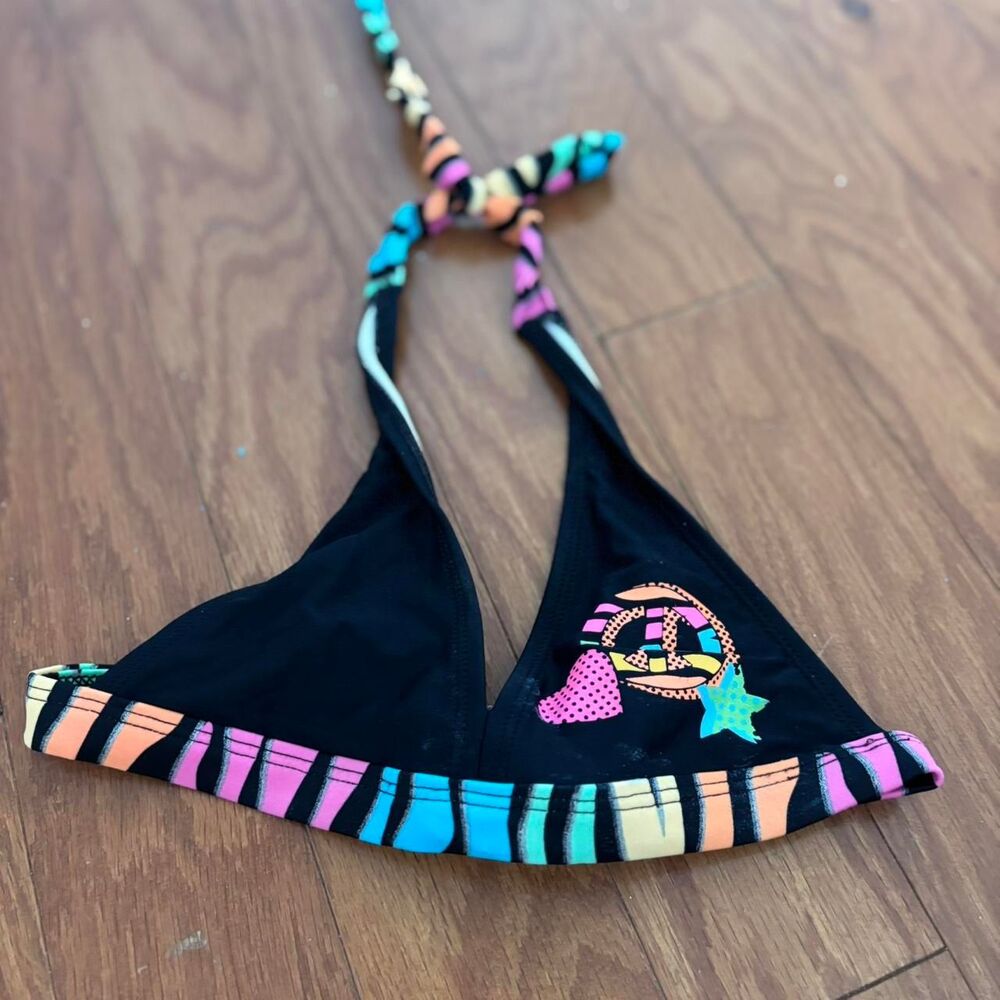 JUSTICE Girl's Children's Kid's Swimwear Black Zebra Rainbow Sz M Bikini Top B6